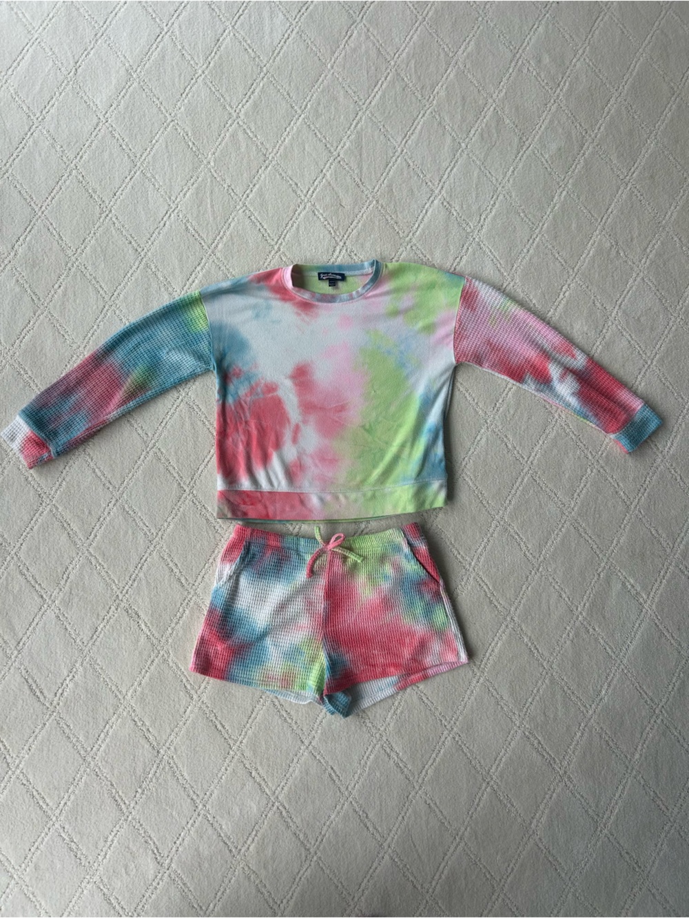 Girls large freshman Tie-Dye Waffle Knit pajama Set